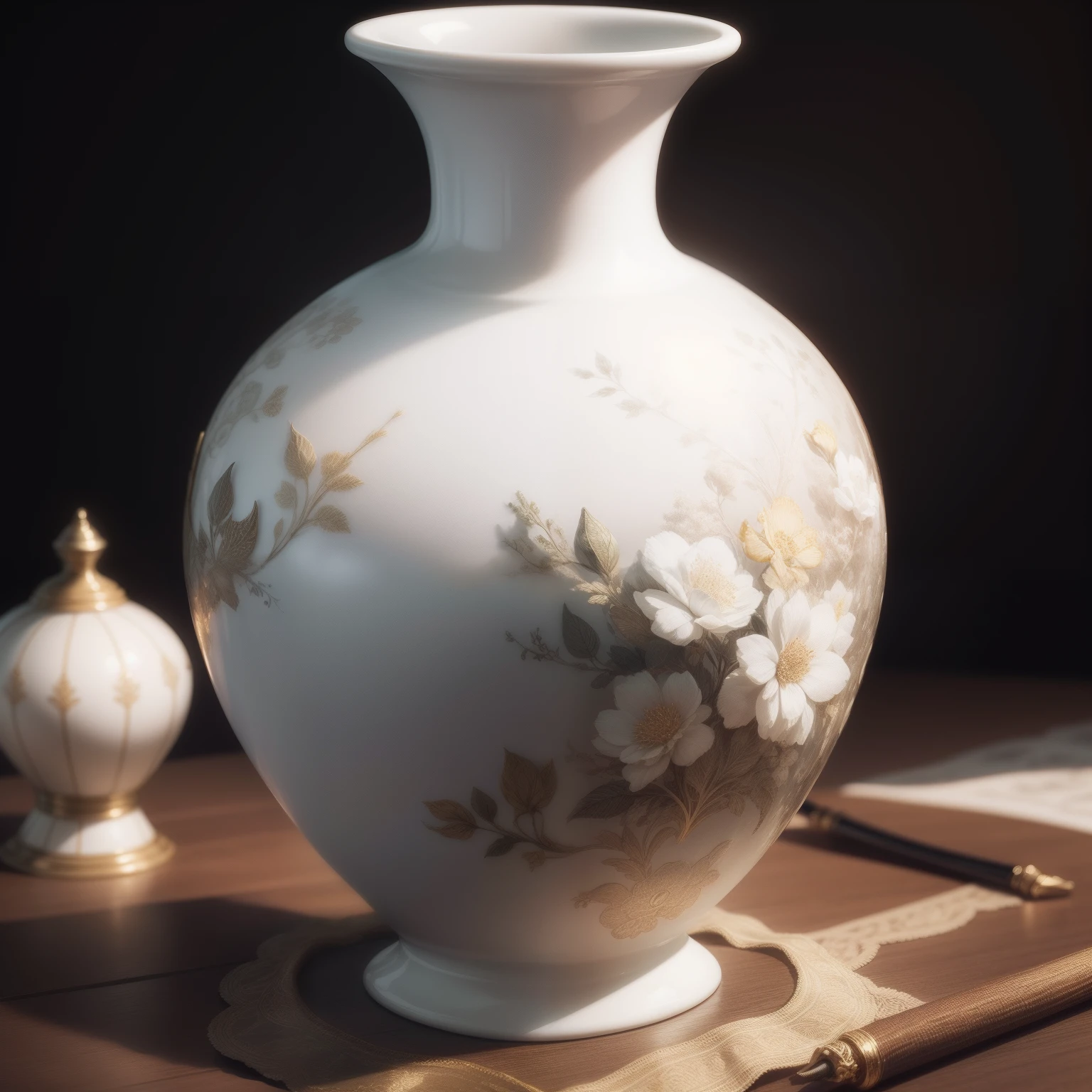 1 piece porcelain vase，In a chic，closeup cleavage，，Delicate pattern，Oriental elements，Ink painting style, Clean colors,White background, Soft lighting, ( Bokeh)，Masterpiece, Super detailed, Epic composition, Highest quality, 4K，