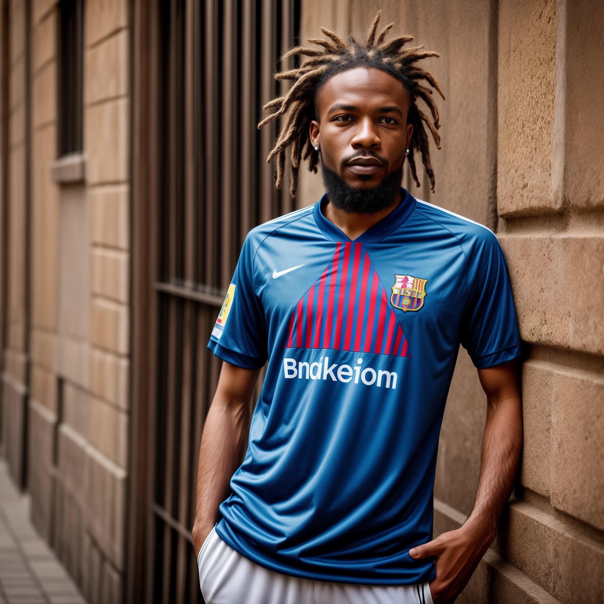 Dread man in Barcelona shirt, 2000s style photo