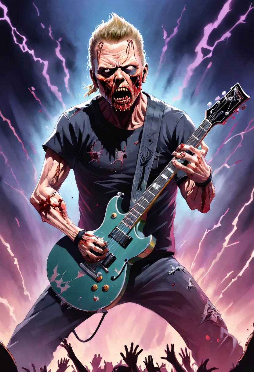 eddie with flag of spain ,heavy , most excellent details, (monster:1.1),, moist, dressed, humanoid, intimidating, eery, (ugly:1.1), rotten, decayed, eddie <lora:Iron_eddie:.7>iron maiden guitar electric