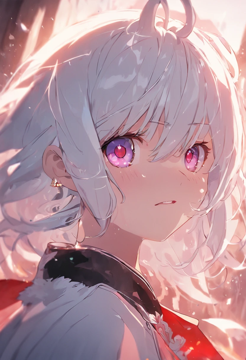 white hair, expressive hair, crystal hair, heart-shaped pupils, heart-shaped pupils, anime style, high detail, backlighting, anatomically correct, UHD, best quality, award winning
