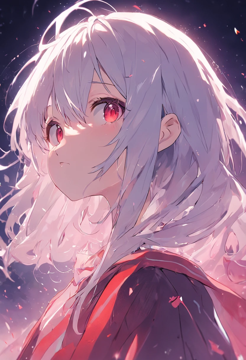 white hair, expressive hair, crystal hair, heart-shaped pupils, heart-shaped pupils, anime style, high detail, backlighting, anatomically correct, UHD, best quality, award winning