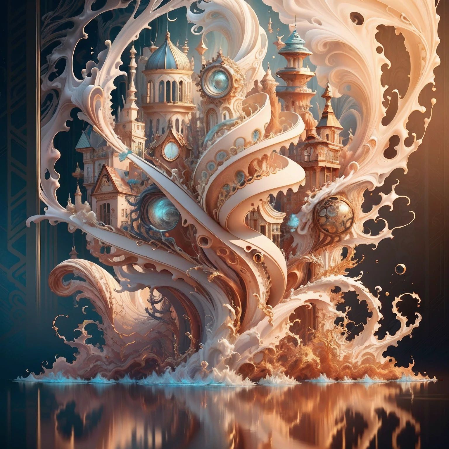 (Extremely detailed Cg Unity 8K wallpaper),A chaotic storm of intricate liquid smoke rises from the porcelain, ((No Man))，Stylized beautiful porcelain abstract picture, wetted skin, author：Petros Afshar, ross tran, tom whalen, Peter Mohrbacher, Art germ, Broken glass, ((bubbly underwater scenery)) Radiant light octane rendering is highly detailed