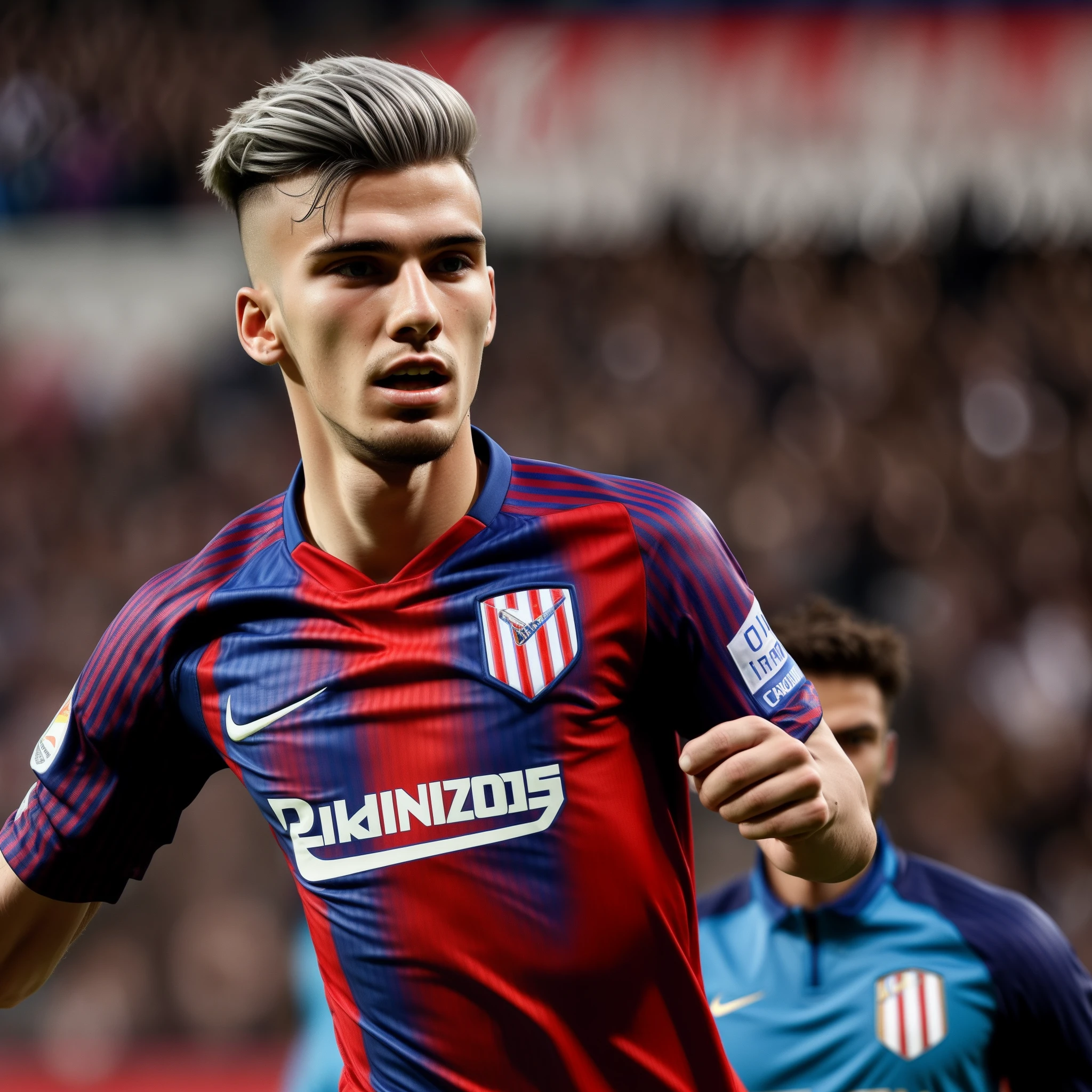 A 19-year-old man with white hair tied to his Atletico Madrid shirt
