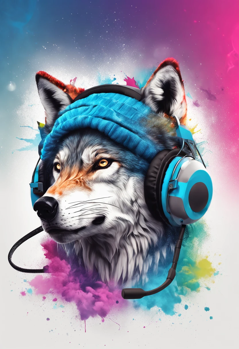 wolf wearing headset and wearing a blue shirt ,createPrintT-shirt("Djorbas", "black", "white", "Arial", 24