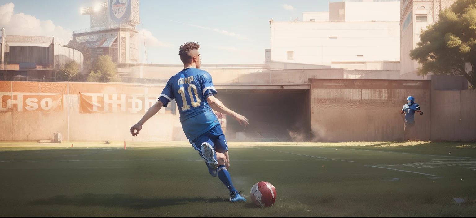 Change background football stadium realistic hd real boy blue jersey 10 10 10