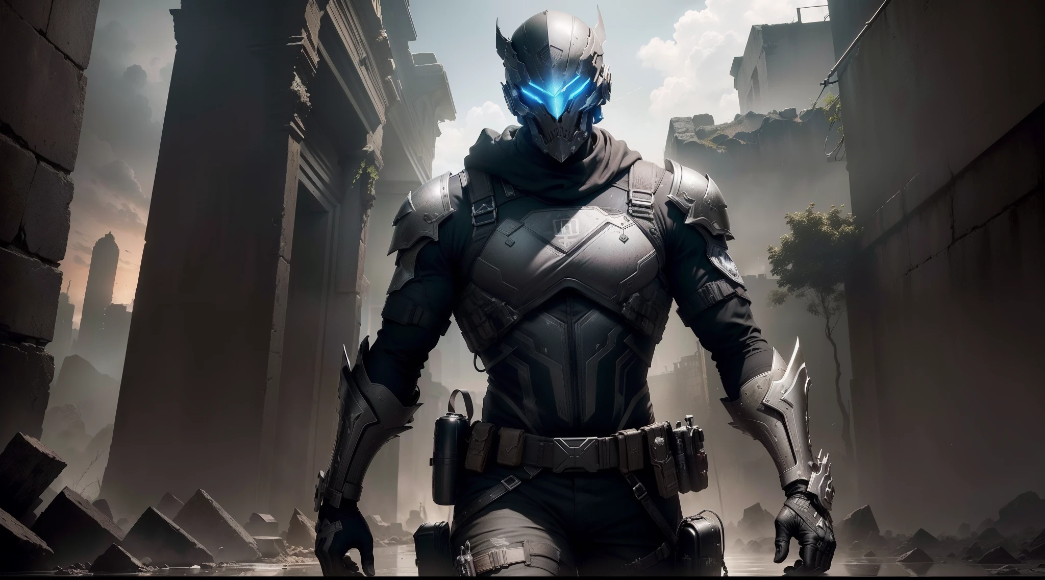 O vigilante da ordem temporal (papel de parede 8k da unidade CG extremamente detalhado), (obra-prima), (melhor qualidade: 1.2), (alta resolução), (illustration: 1.1), (cinematiclight: 1.1), detalhes intrincados finamente detalhados, (best illustration), 8K分辨率 , detalhes intrincados, melhor qualidade, realista, ultra-detalhado, best ilumination, melhor sombra, ultra-HD, cryengine, ultra hd, (Detailed reflection), sombras detalhadas, (((detalhes intrincados))), suave, ((perfeito shading)), textura de metal de alta qualidade, metallic luster, high detailed illustration, (semi realista: 1.6), (wide_shot: 1.2), (a partir de baixo, dutch_angle), dutch angle, ((cowboy shot)), (((1male :1.5))), (com espada), (((Athletic man))), ((viril:1.5)), ((olhos semicerrados)), (olhos cinzentos), rosto muito detalhado, (((short hair combed back: 1.1))), ((roupas pretas)), ((high quality black tactical gear, black tactical vest)), clothes swaying in the wind, (urban_tech-wear + black_gloves), (((hoodup))) , (perseguidor \\(warframe\\), ((beautifully detailed metallic black skull mask)), ((skull mask_de_caveira intrincada e lindamente detalhada)), ((tactical vest + Tactical equipment)), (survival gear), roupas pretas, alto botas, (casaco preto longo), (((usando capa preta rasgada altamente detalhada))), perfect hands, arcanjo, Semi-demon, fundo complicado, Dynamic camera angle, Rain of blood behind, (zona de guerra), (((high quality detailed ruins))), (profundidade de campo), ((cinematic lighthing)), ((horror)), ((fantasia sombria)), lovecraftiano, cor pontual, monotone, vermelho, sangue espirrando, (best ilumination), ( detalhes hiperintrincados), ((ultra-detalhado)), unidade 4k, (CG extremamente detalhado: 1.2), (8k:1.1), ((landscape view)), Artstation, ((por sui ishida, por Wenjun Lin, por stefan morrell)), dystopian art, apocalyptic art, ((semi-realista)), (realismo), (dynamic), (ni