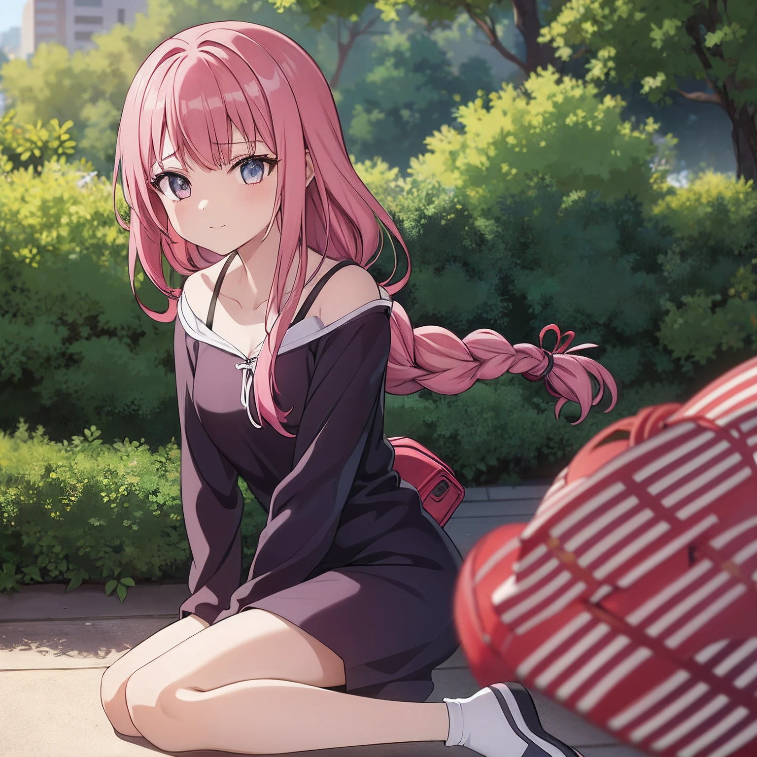 girl、Pink hair、Hair length is long