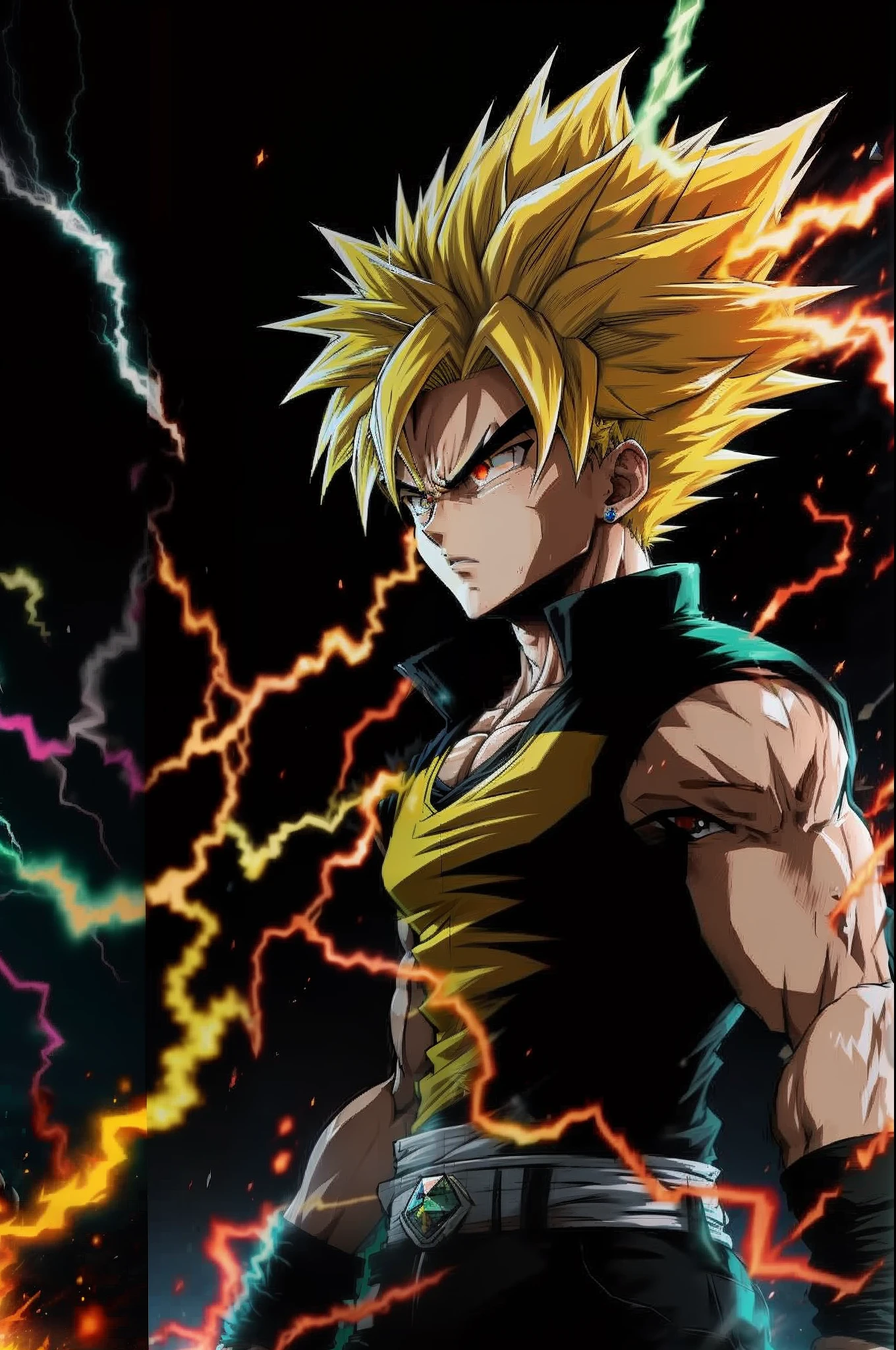 Ultra Supersayajin, diamond yellow hair and red eyes , supersayajin aura