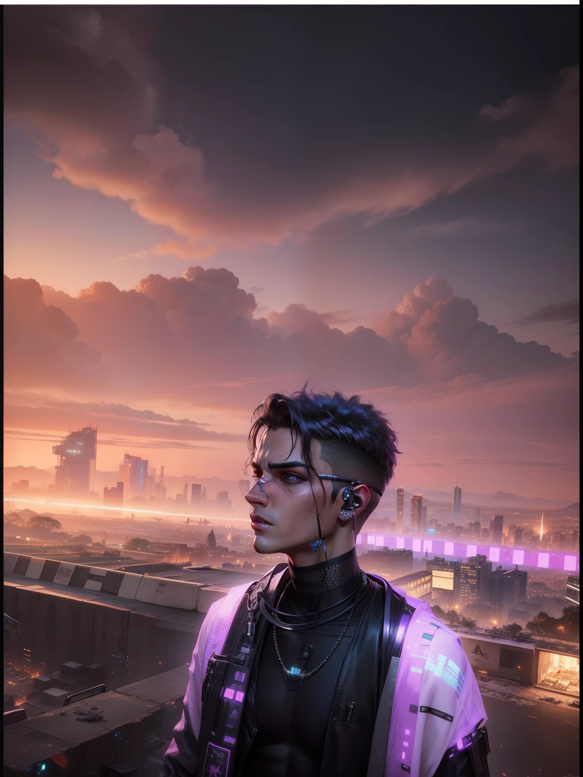 Change background cyberpunk handsome boy realistic face,8k,ultra realistic