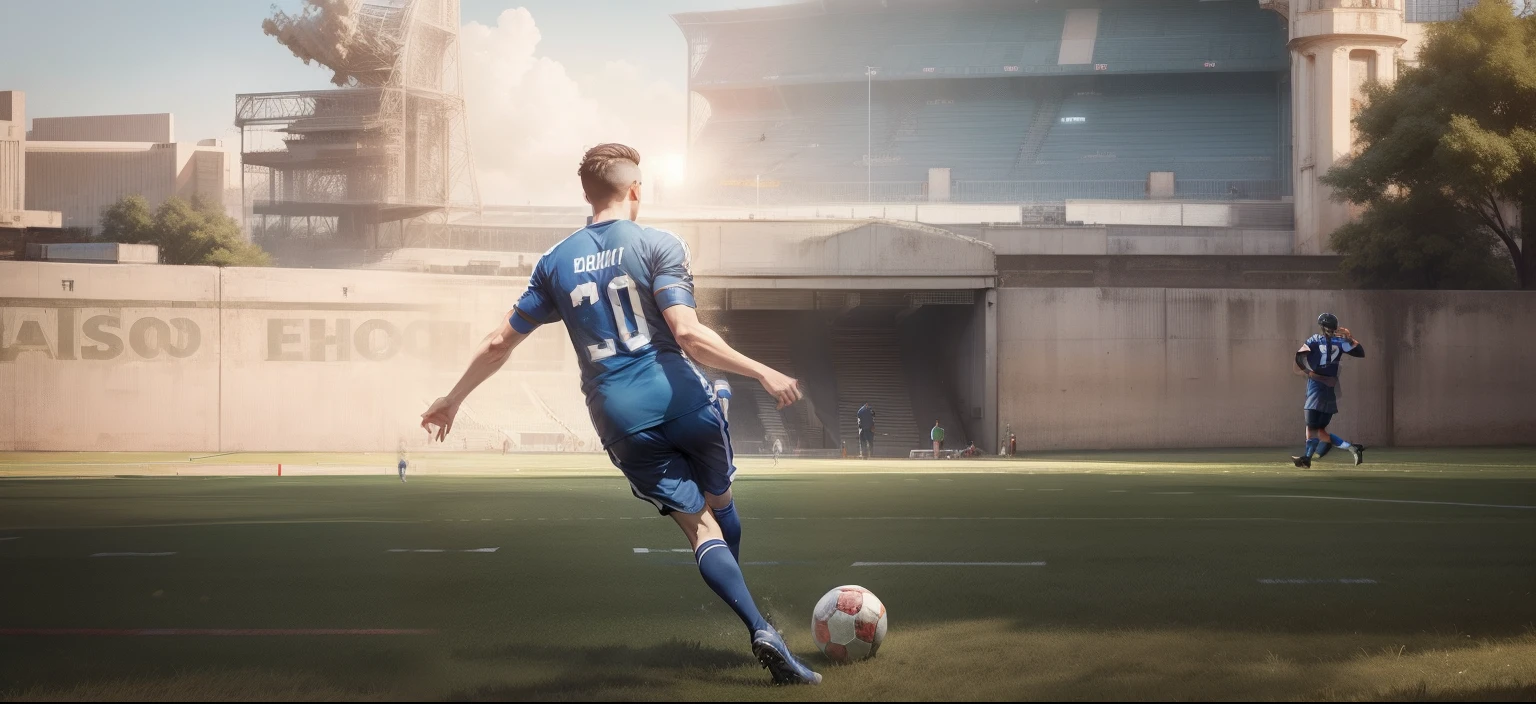 Change background football stadium realistic hd real boy in blue jersey ARCHIT 10 10 10 10