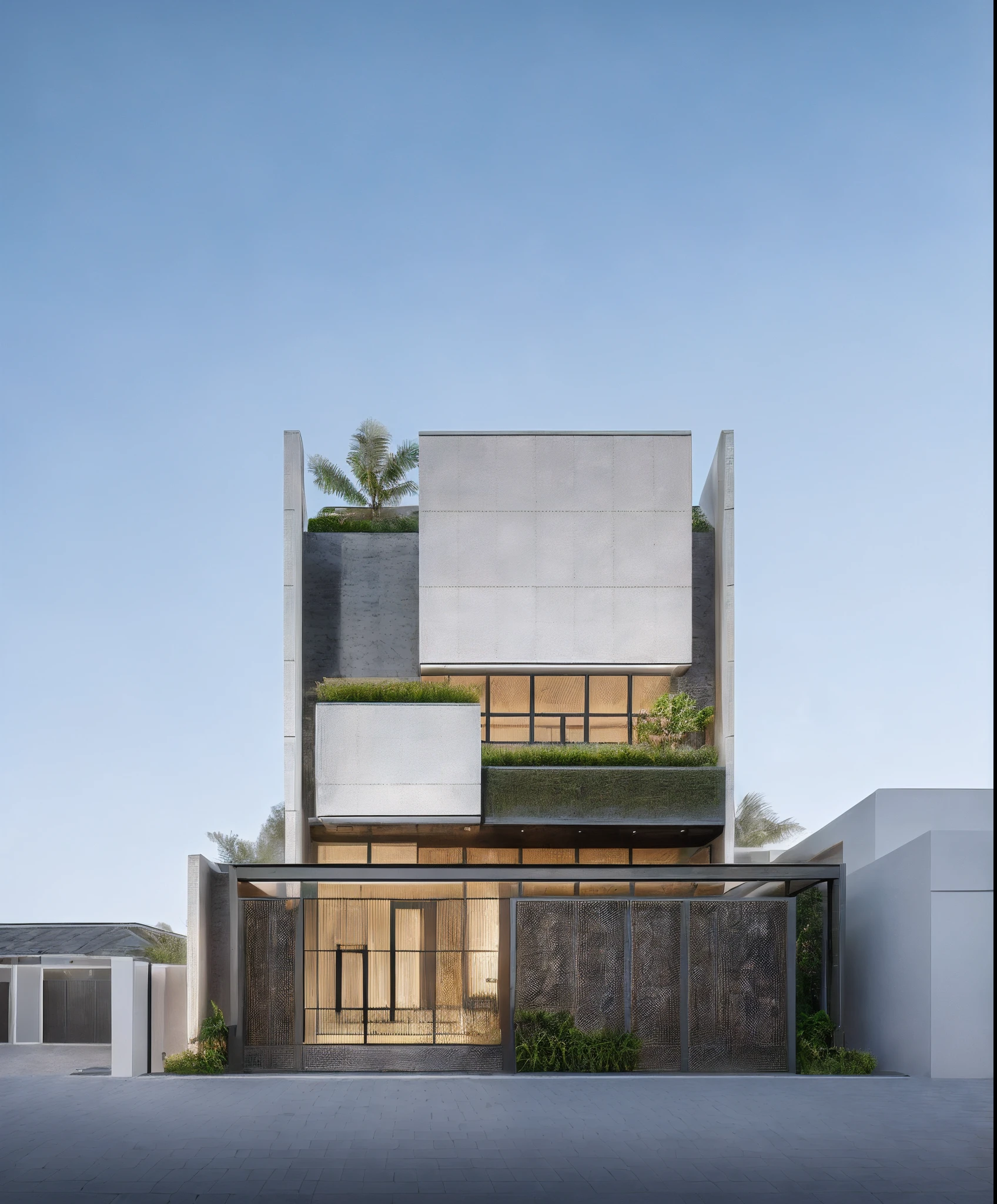 (RAW photo, real, best quality, masterpiece:1.2), (hyper realistic, photo-realistic:1.2), high quality, (daylight:1.2), perfect lighting, sunset shimering inviroment render, hyper detail, DAYLIGHT:1.4
morden town house, (((1 large road in front of house:1.4))), ((morden minimalist house:1.3))), steel modern gate, dynamic neon light,