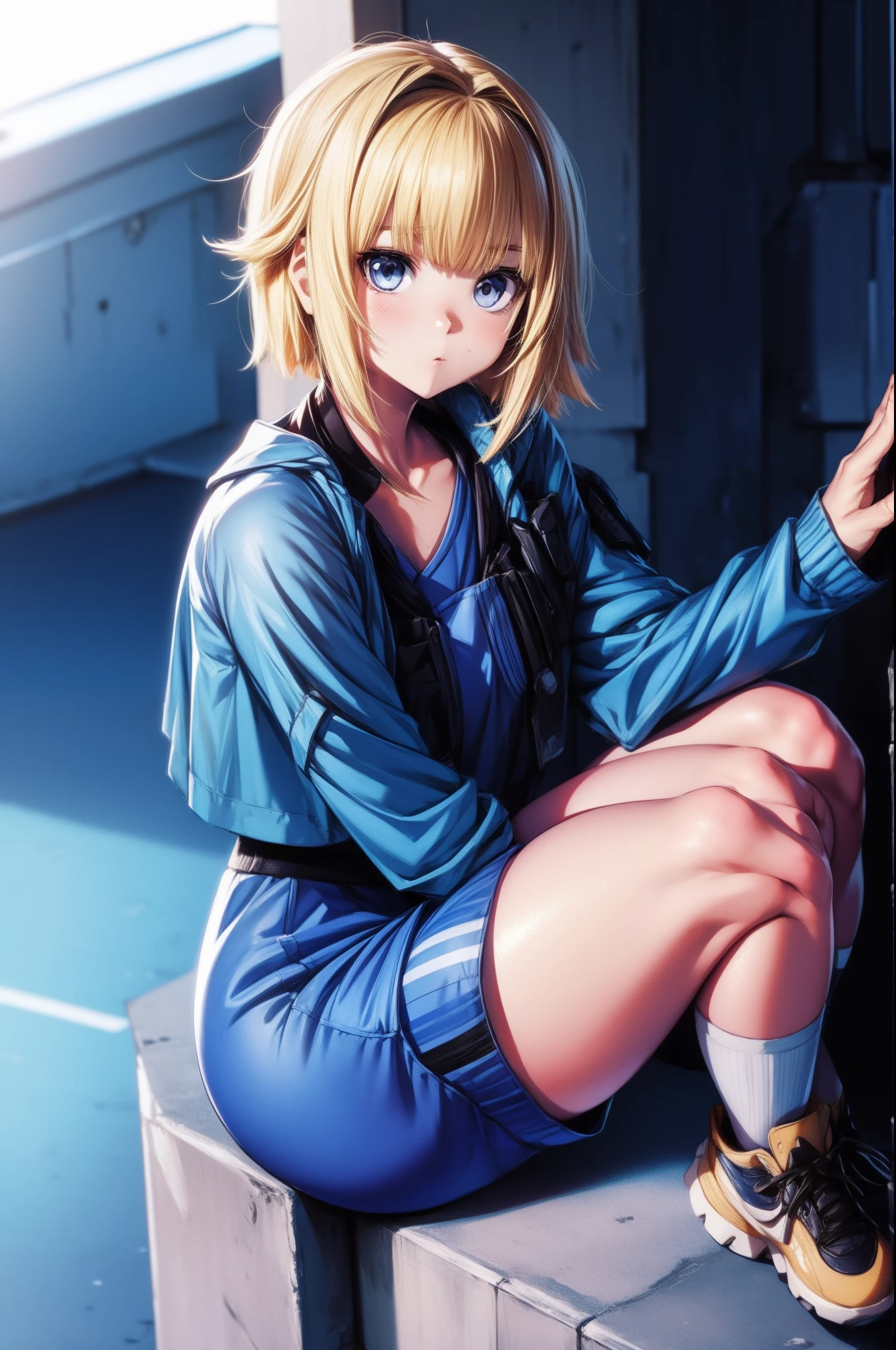 :0,Anime girl sitting on a ledge with a soccer ball in her hand, uniforme de futebol,anime moe artstyle