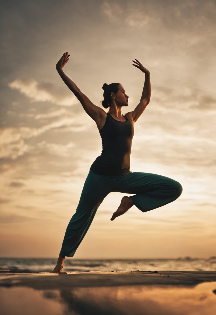 Create a vivid photography of yoga poses, inspired by Annie Leibovitz. Picture a serene figure in the Tree Pose, framed by lush greenery. The lens size should be 50mm, capturing the practitioner's focused expression. Use warm, golden-hour lighting to evoke a sense of tranquility