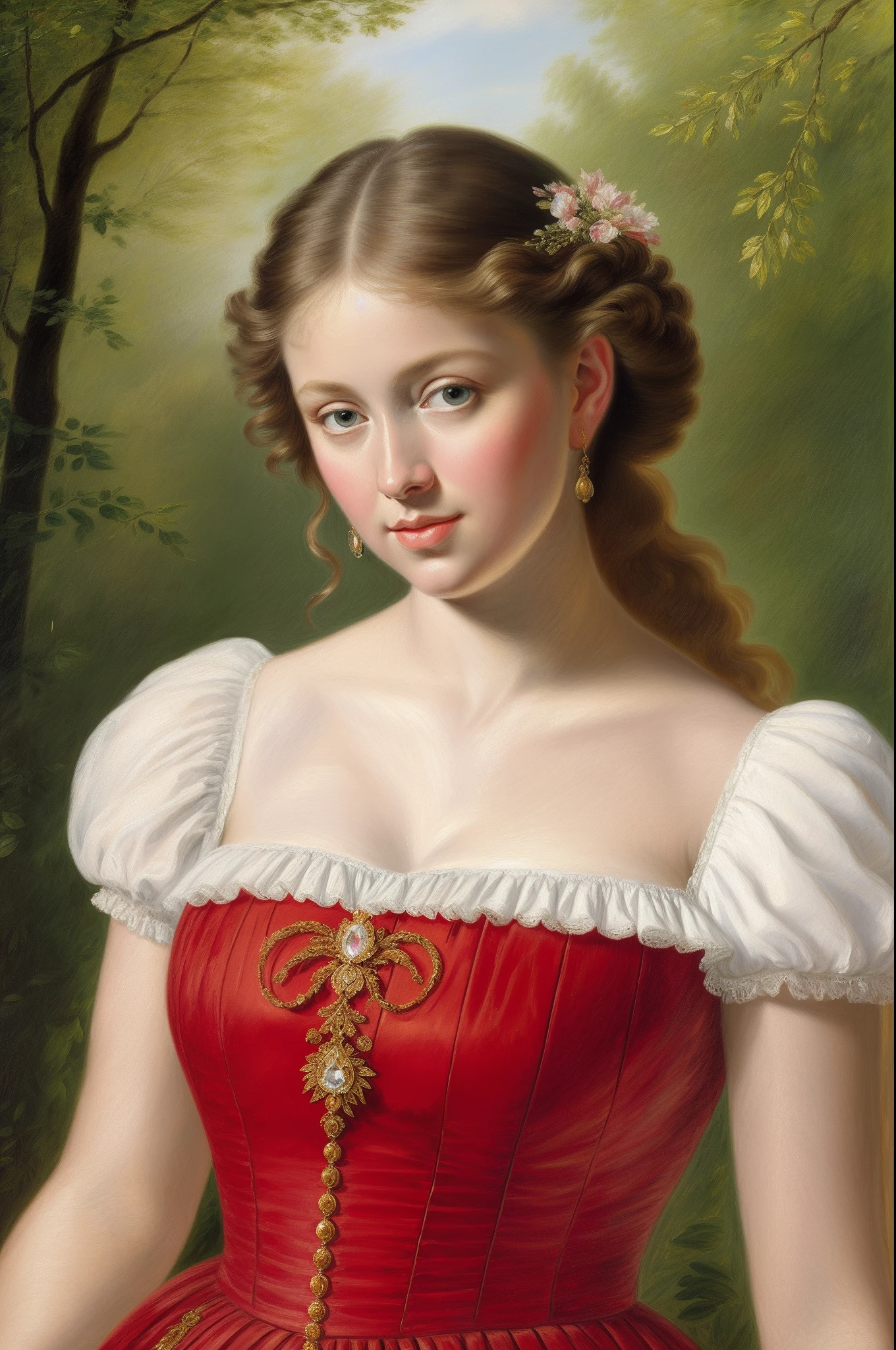 masterpiece, romanticism, oil painting, acrylic on canvas, a beautiful young lady painting in Peter paul Rubens style, healthy figure, famous painting, by Peter paul Rubens, hyper realistic, clear eyes, matchless beauty, Flawless work, intricate, Epic details, High quality, 8k, Artstation