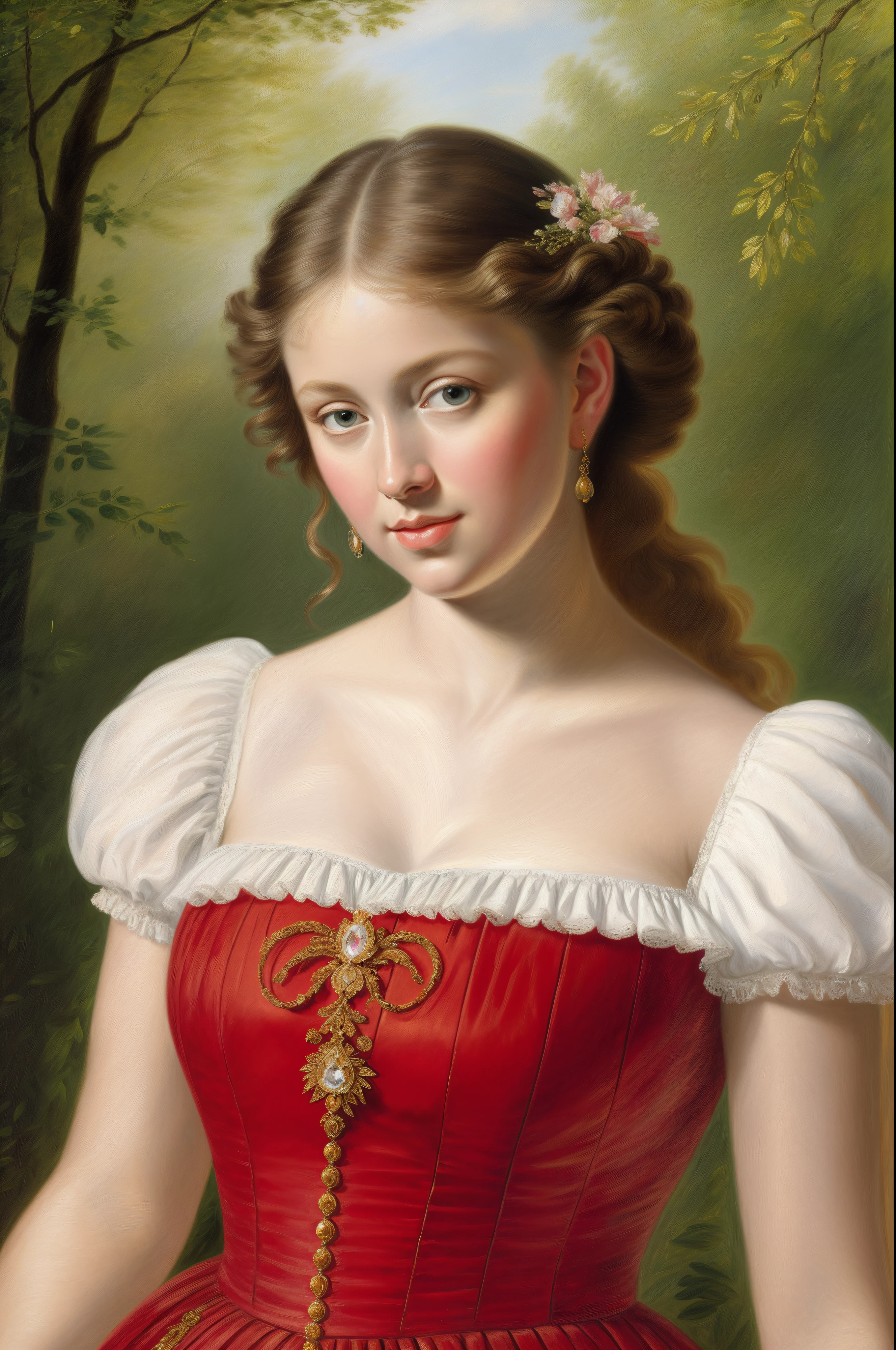 masterpiece, romanticism, oil painting, acrylic on canvas, a beautiful young lady painting in Peter paul Rubens style, healthy figure, famous painting, by Peter paul Rubens, hyper realistic, clear eyes, matchless beauty, Flawless work, intricate, Epic details, High quality, 8k, Artstation