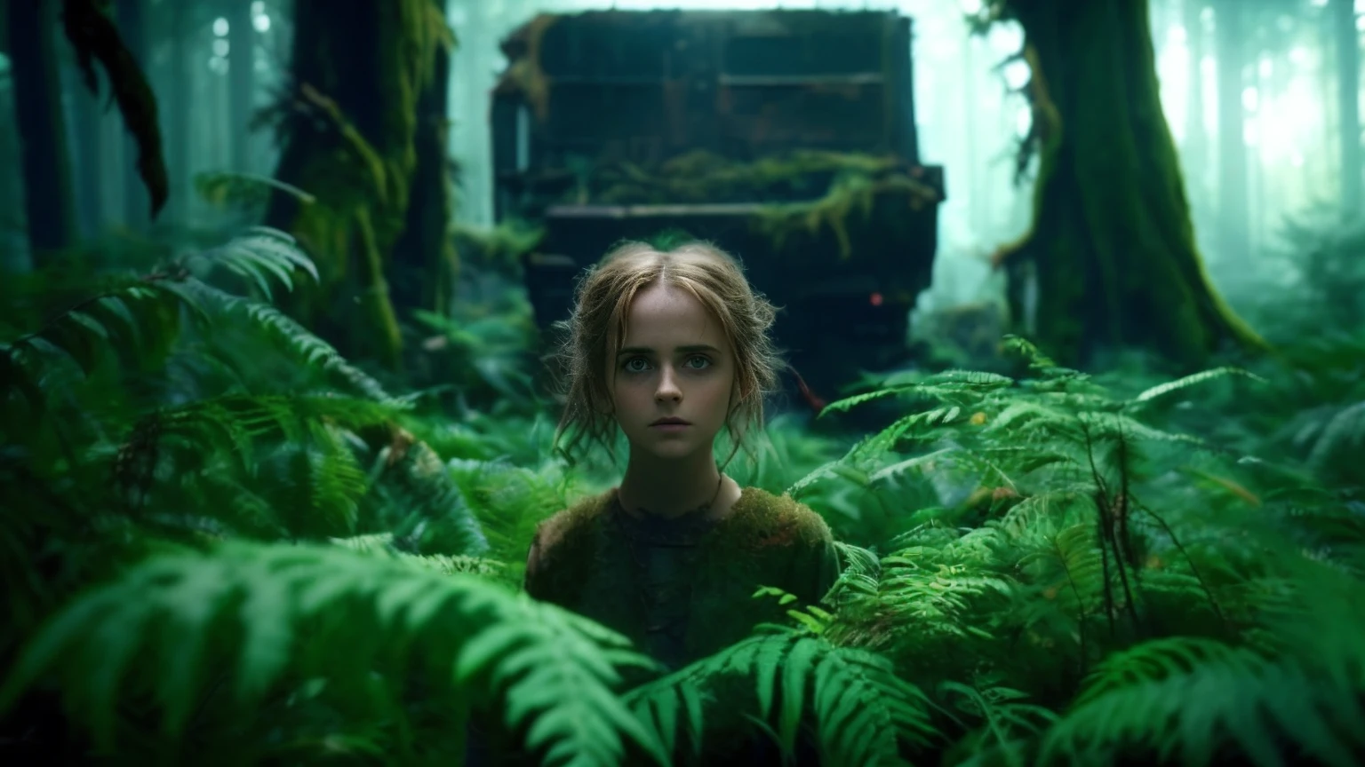 there is a young girl standing in the middle of a forest, matte painting portrait shot, anton fadeev 8 k, movie still 8 k, fantasy style 8 k octane render, 8 k film still, cinematic photograph concept art, 8 k movie still, small character. unreal engine 5, 3 d render and matte painting, in a jungle environment