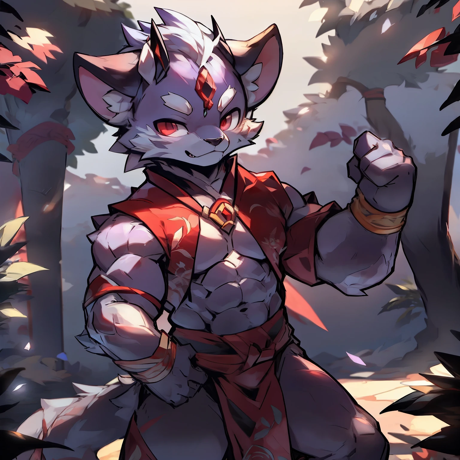 Best Quality), (Masterpiece), (((Single))), (Ultra Detailed), (Furry), Full Body Furry, Furry, (Male Tiger: 1.5), (Purple Skin: 1.3), (Purple Fur: 1.3), Character Focus, (Red Eyes), ((Humanoid hands)), ((Detailed People)), (Gray Ears), Sharp Focus, (Furry Feeling of Animal Ears), Chinese Wuxia, ((Wuxia)), ((Chinese Style)), Chinese Wuxia Costume, On the streets of ancient China, Muscular body, Young, Abs.