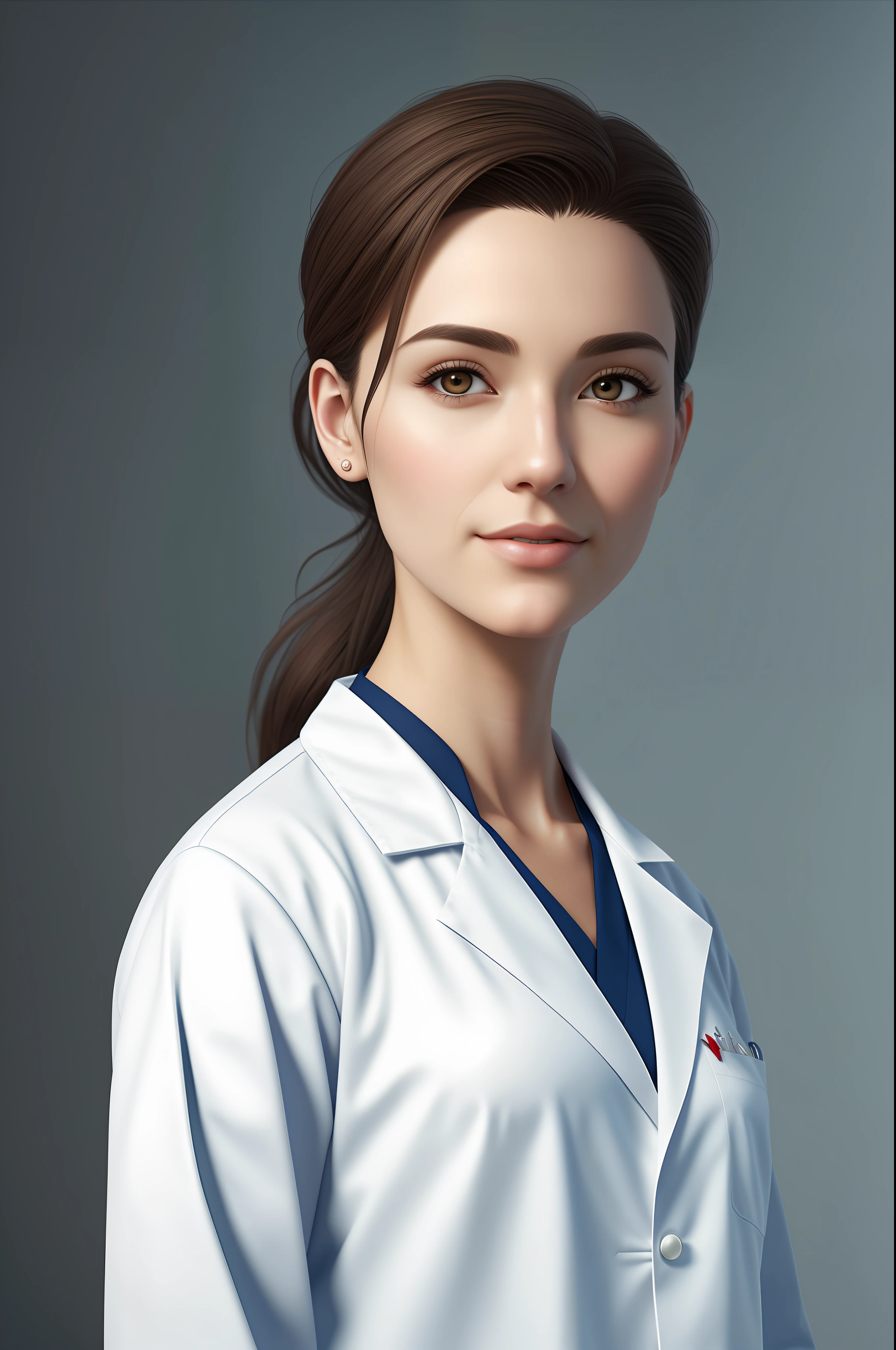 photo of a gorgeous young doctor wearing a doctors outfit in the style of stefan kostic, realistic, sharp focus, 8k high definition, insanely detailed, intricate, elegant, art by stanley lau and artgerm