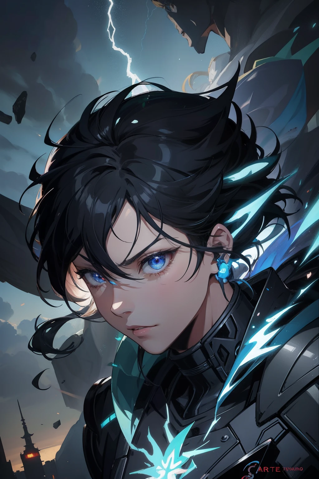anime character with lightning coming out of his eyes, imagem do avatar, cara bonito na arte demon slayer, arte de anime digital detalhada, Demon Slayer rui fanart, estilo de arte demon slayer, Retrato de Eren Yeager, arte oficial do personagem, impressionante estilo de arte detalhado, fanart requintada altamente detalhada, Gatilho Estilo de Arte de Anime, por Yang J, Makoto Shinkai ( apex legends )