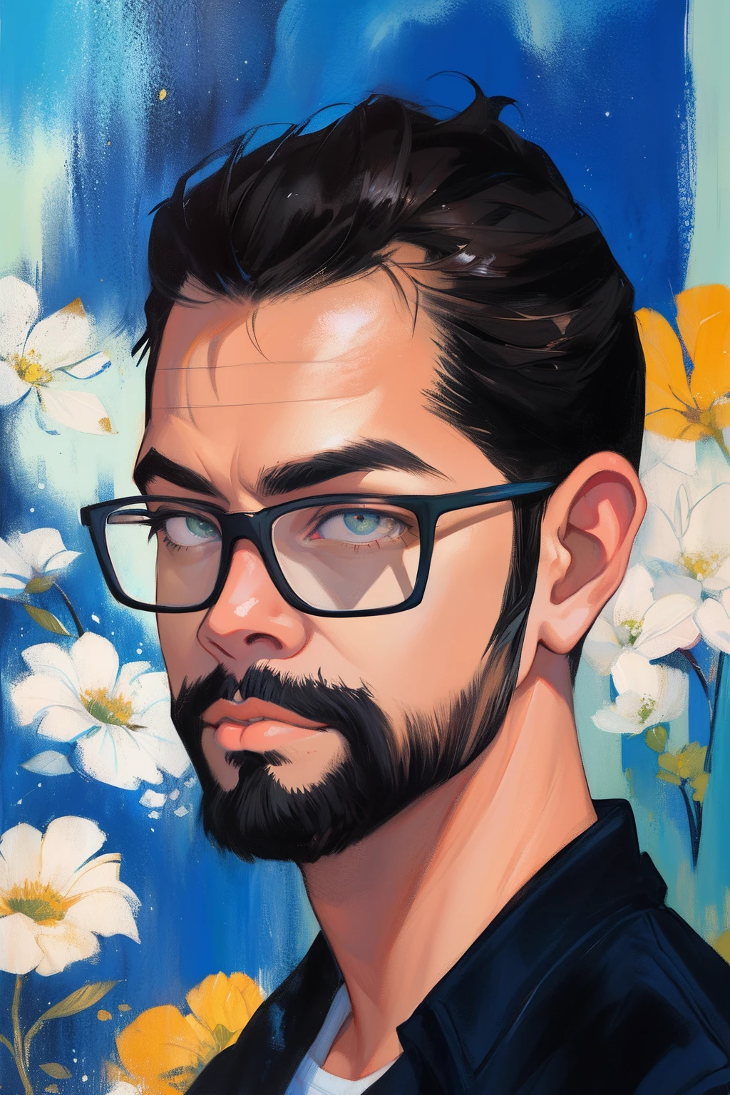 1homem, solo, com cabelo curto escuro, acrylic painting, Usado, Close-up, Tema escuro, European, acrylic painting, trending on pixiv fanbox, faca de paleta e pinceladas, style of makoto shinkai jamie wyeth James Gilleard edward hopper Greg Rutkowski studio ghibli genshin impact