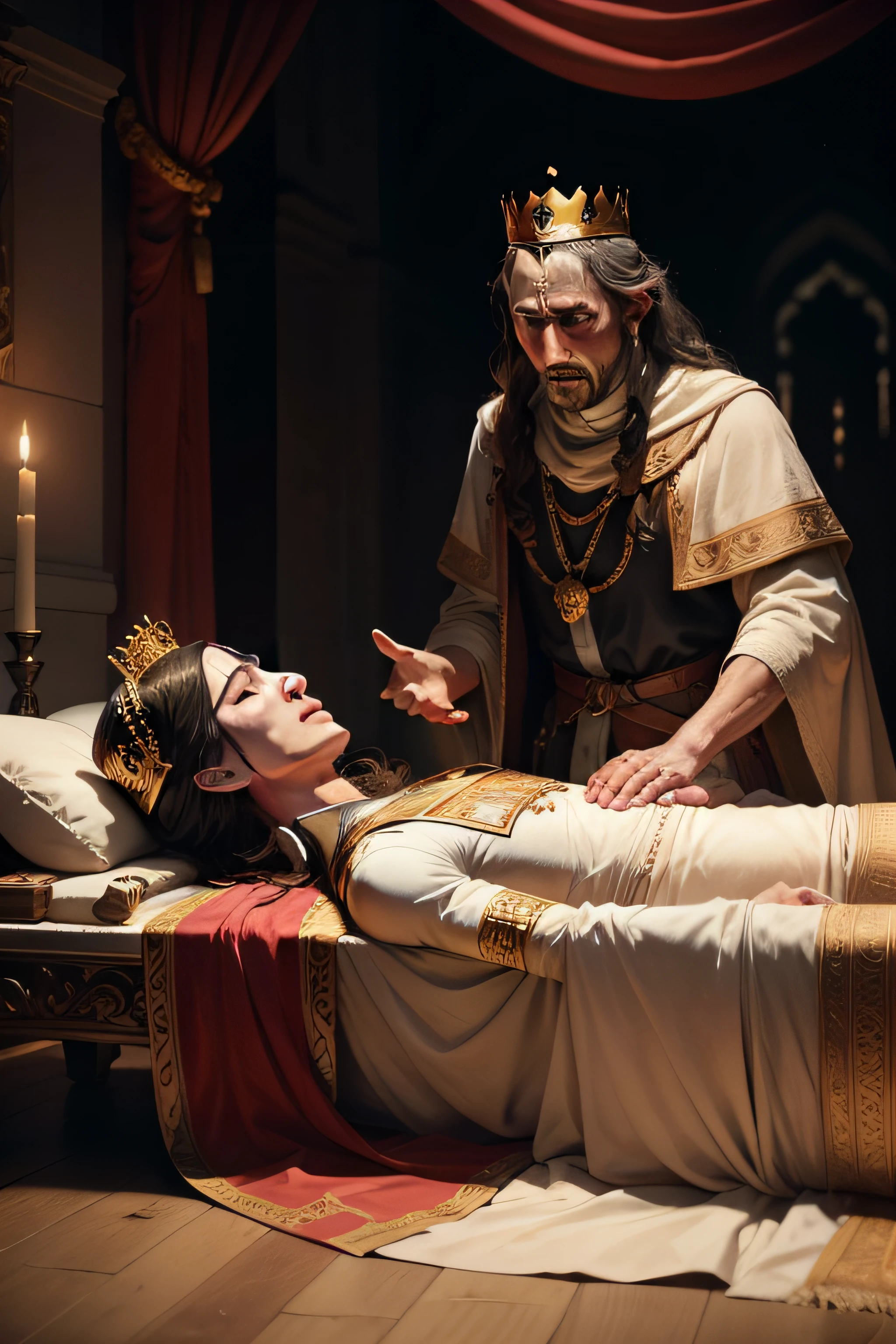 Priest healing a sick nurse, with a God behind, I like it but it has to be in ancient Rome, now in drawing