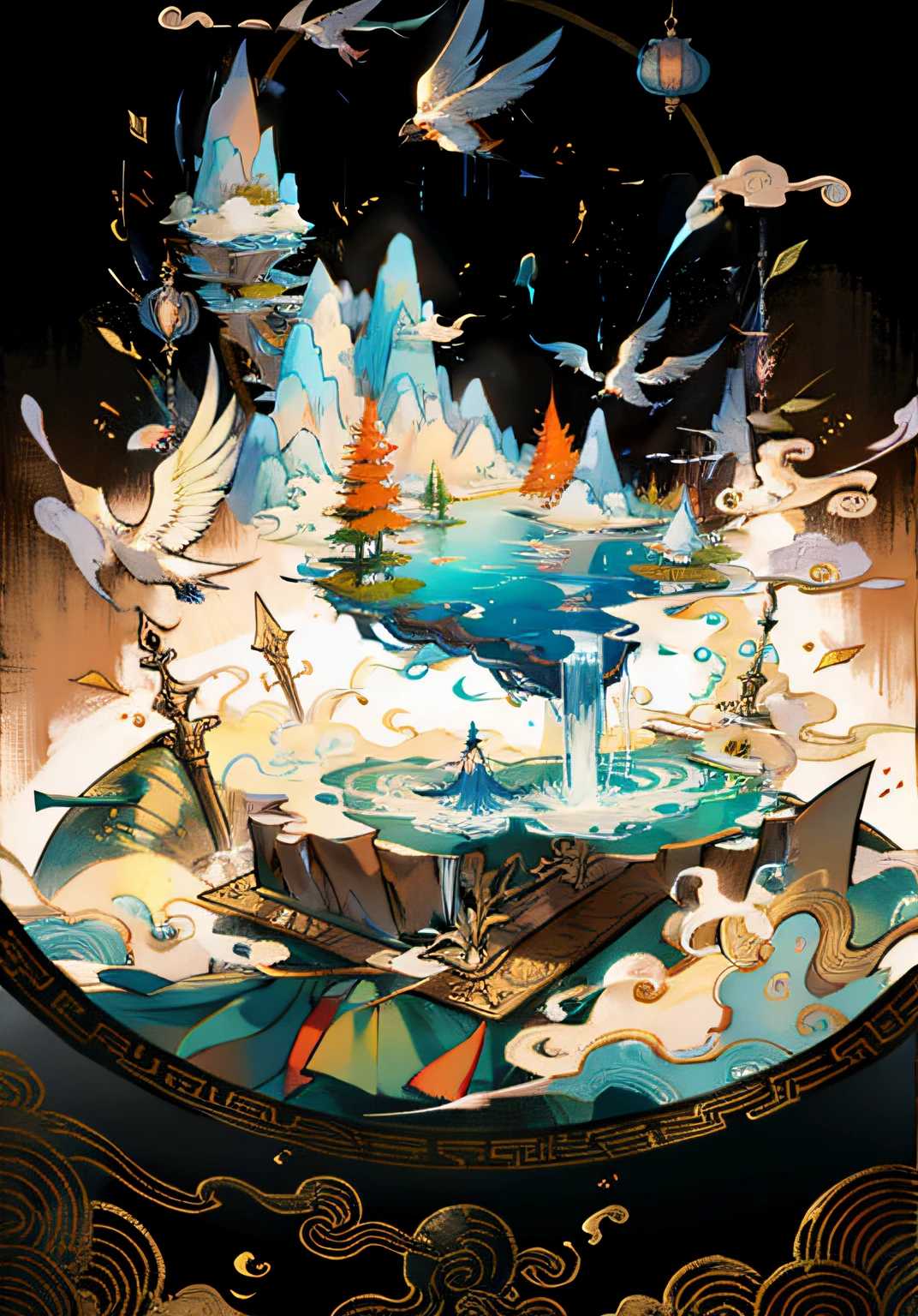 Towering mountain basin,The teapot pours down the water,The pattern of the teapot,Ultra-clear detailing