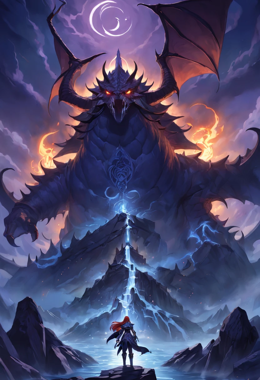 une mise en page de site Web pour un site qui favorise un monde persistant dans NeverWinterNights, The feel must be mysterious and show the Dungeons & Dragons style, Monts Brumeux, Phare dans une nuit brumeuse, Big Dragonhead avec Dragonwings