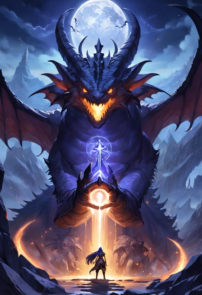 une mise en page de site Web pour un site qui favorise un monde persistant dans NeverWinterNights, The feel must be mysterious and show the Dungeons & Dragons style, Monts Brumeux, Phare dans une nuit brumeuse, Big Dragonhead avec Dragonwings
