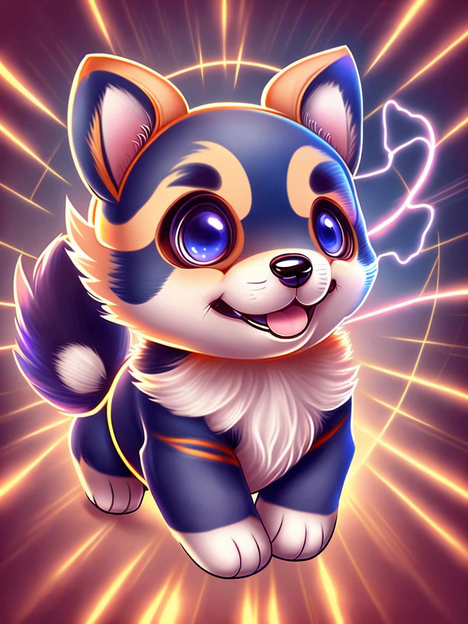 Develops an image of a cute cartoon-style puppy that is fused with an atom of energy. The puppy must be incredibly adorable, com olhos grandes e esportivos, cute ears and a friendly smile --auto --s2
