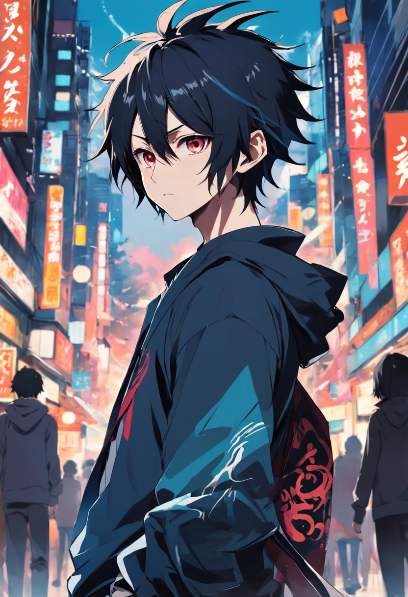 1boy, emo, dark hair, japanese style, anime, messy hair, Horimiya style, visible tattoos, punk rock, edgy