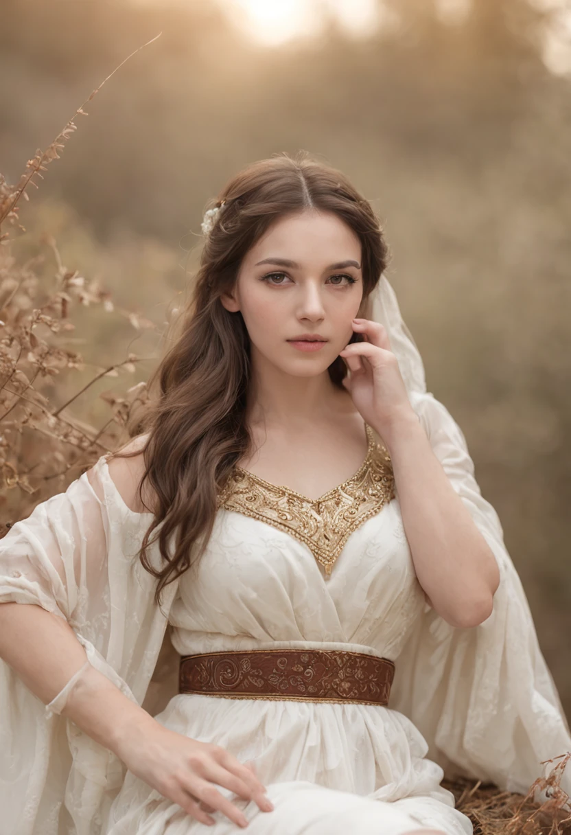 very beautiful woman traditional photo realistic style traditional roman outfit white huge breasts waist thin huge ass