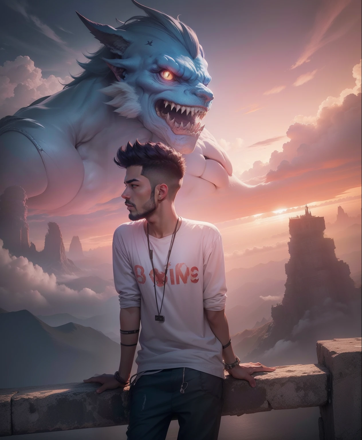 Background change. Sky Monster. Real face. 8k