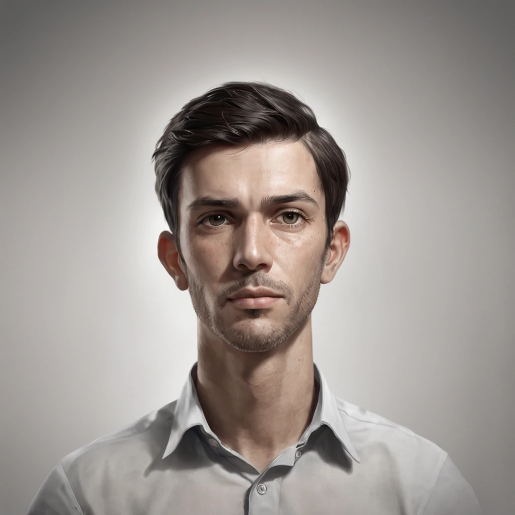 Um retrato de homem, ::style fotografia, Estilo realista ::n_style pintura digital, deformed parts, rosto deformado