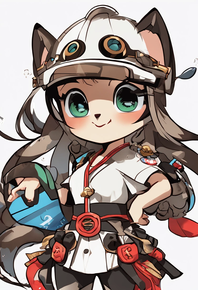 1.66, white, pony outline, green eyes, Pony souvenir clothes, hand fan, black details, Japanese style clothes, Marvel style, Chibi, Fisherman, smiling, eunreal engine |, marvel, Style, superheroine , 3D Style, 2D Style