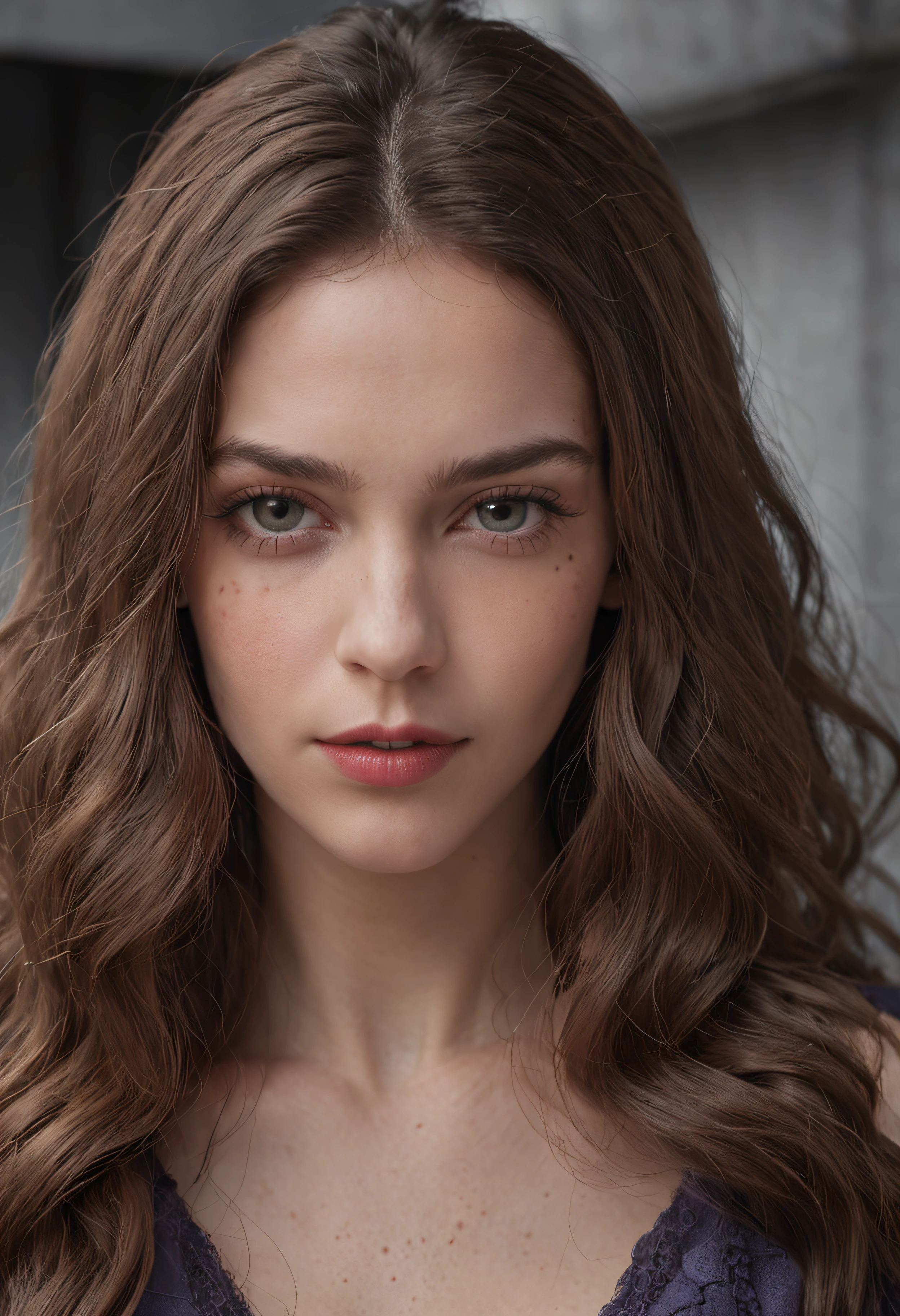 Foto de retrato de rosto completo de europeia de 25 anos, RAW, mulher bonita, semi-open strawberry lip, covinhas, wistful expression, (brown hair with extra long wavy), ((rosto detalhado)), ((detailedfacialfeatures)), (pele fina detalhada), pale skinned, ambiente de megacidade cyberpunk, (cor fria), humid, humid, reflexo, (masterpieceShot com Canon EOS R5 (detalhe) (Fotos realistas) (detalhes detalhados) lente de 50mm, f/2.8, HDR, (8k) (papel de parede) (cinematic lighthing) (lighting dramatic) (foco nítido) (complexo), fotografia RAW, fotografia RAW, fotografia gigachade, camera pose, jeans preto, back arm, 8k uhd, dslr, de alta qualidade, grain movie, Fujifilm XT3, Film Stock Photo 4 Kodak Portra 400 Camera F1.6 Lens Rich Colors Ultra-realistic Textures Dramatic Lighting Unreal Engine Art Station Trends Cinestill 4B8r3B4p7yhRXuBWLqsQ546WR43cqQwrbXMDFnBi6vSJBeif8tPW85a7r7DM961Jvk4hdryZoByEp8GC8HzsqJpRN4FxGM9mess, Muscles, Veias estouradas, Contas, (( Preto & roxo vestido sexy)), (rabo de cavalo, 1 large hull),