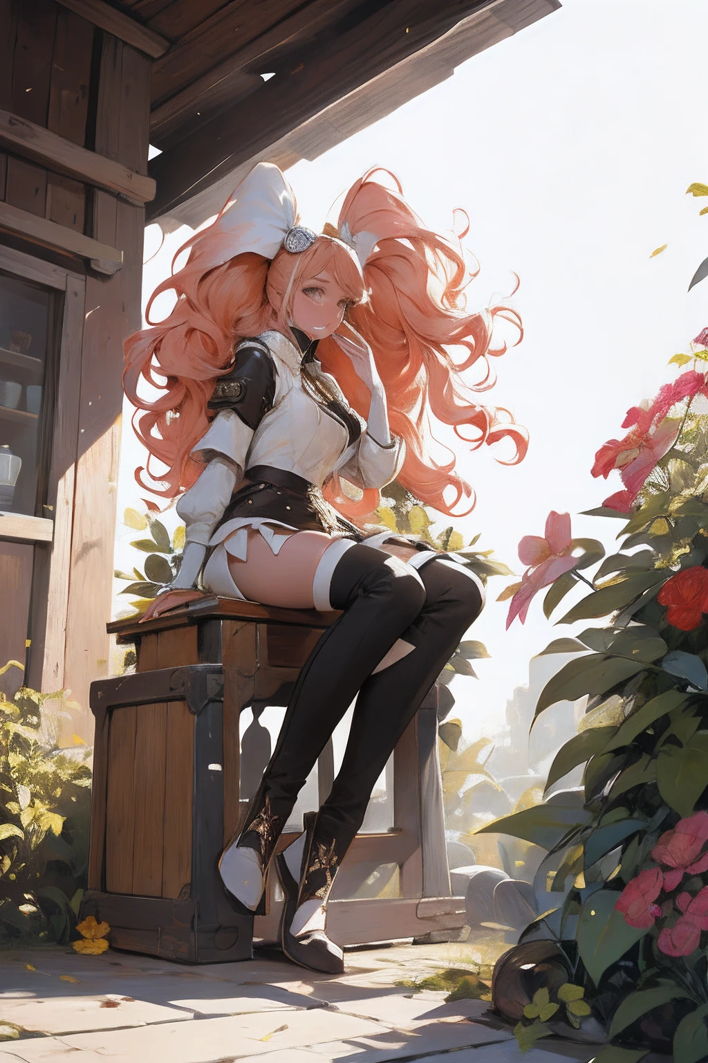 masterpiece, best quality, 1girl, in a jar, jar, simple background, full body, flower, sitting,erune
