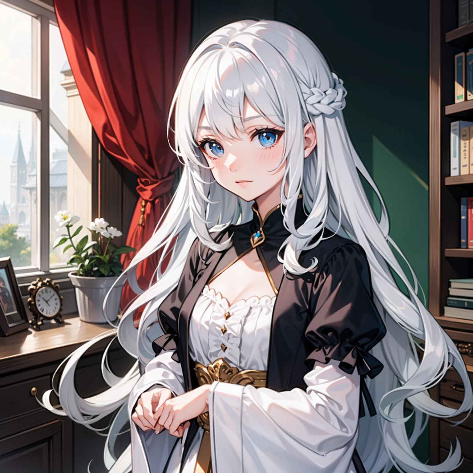 A girl with long silver-white hair,A princess,