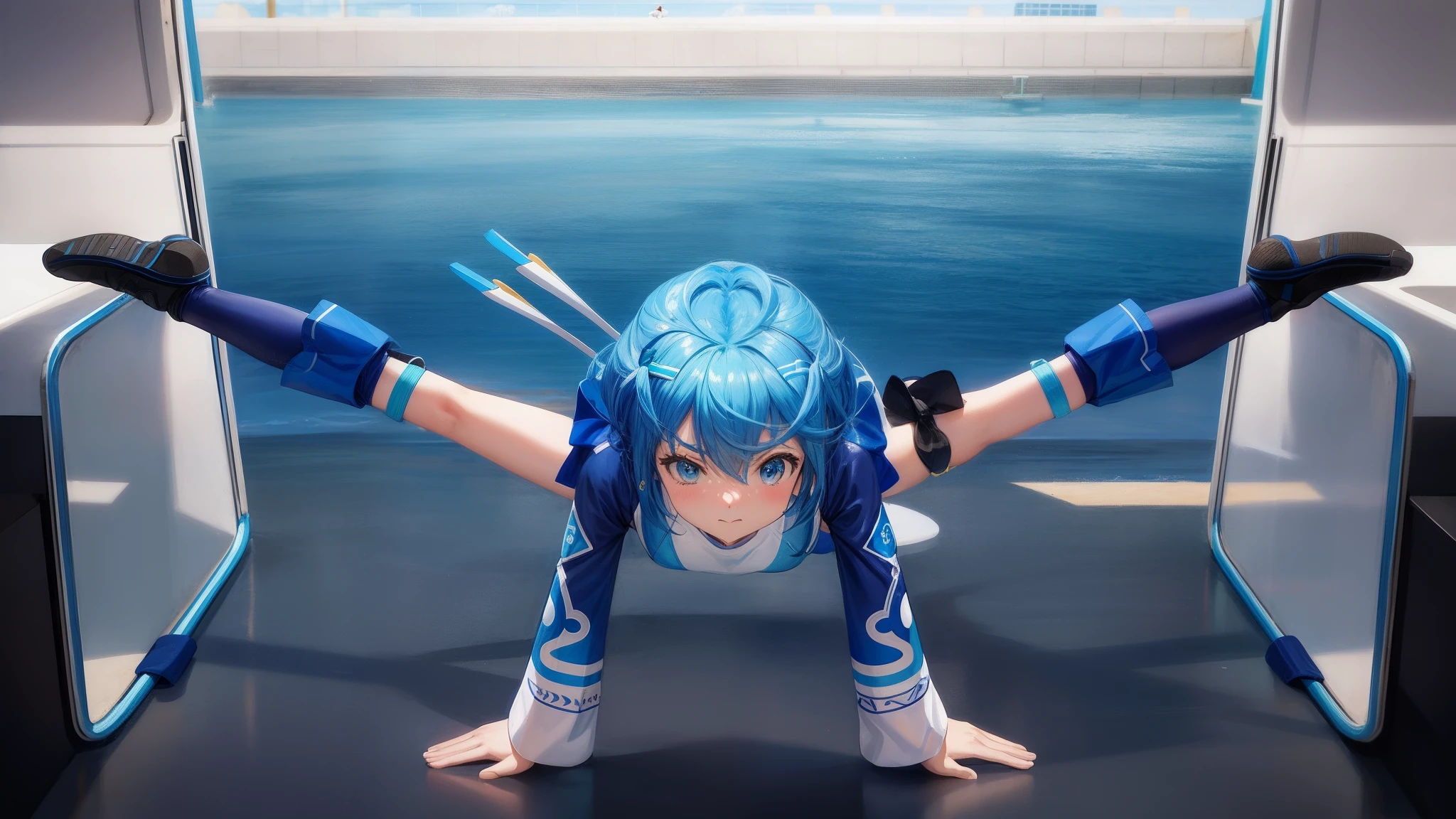 stretch、blue-sky、aqua from konosuba、gymnastic suit