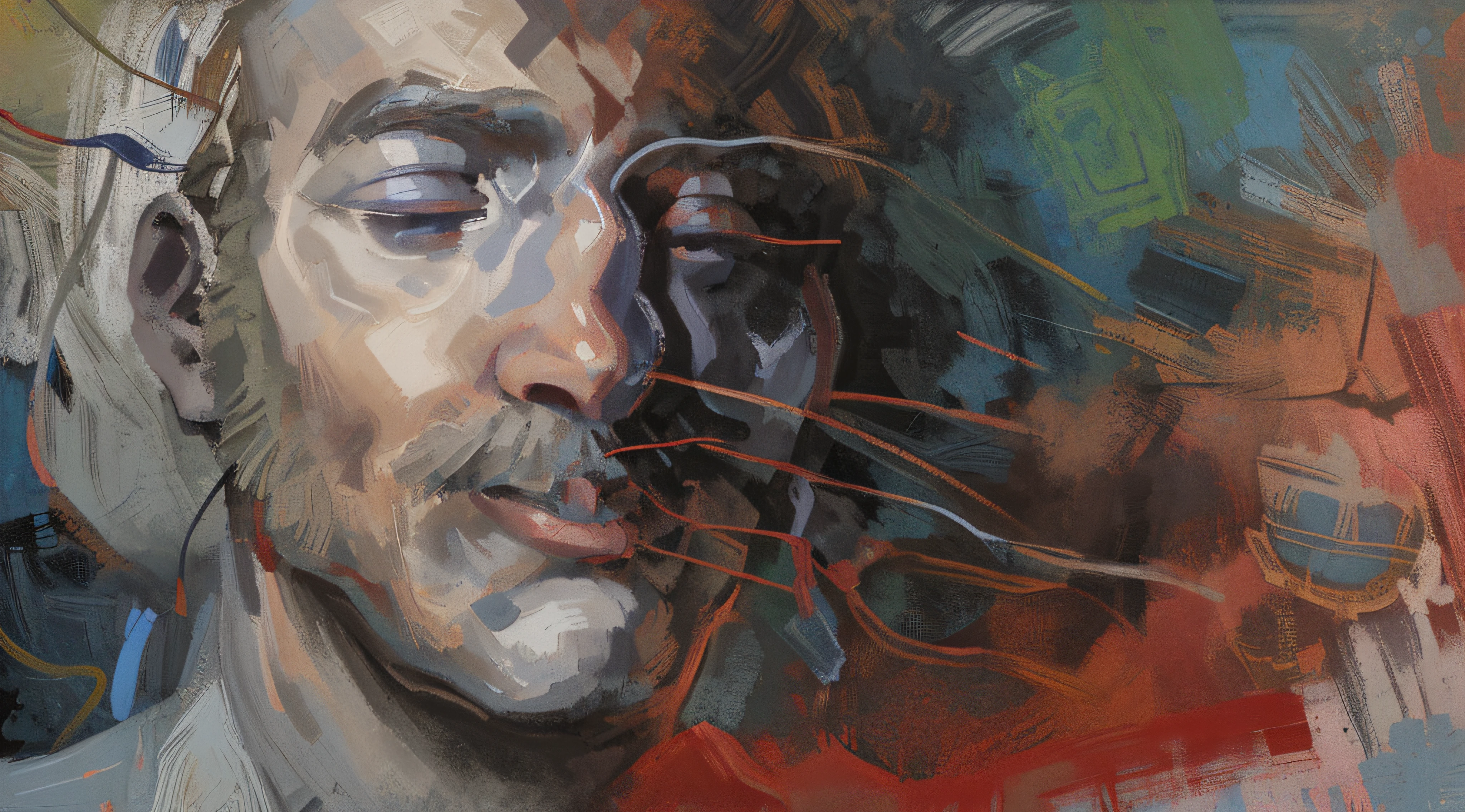 painting of a man with a face made of wires, by Ludwik Konarzewski, by Zoran Mušič, by Sándor Bortnyik, by Sunil Das, by Jesús Mari Lazkano, by Líviusz Gyulai, by František Kaván