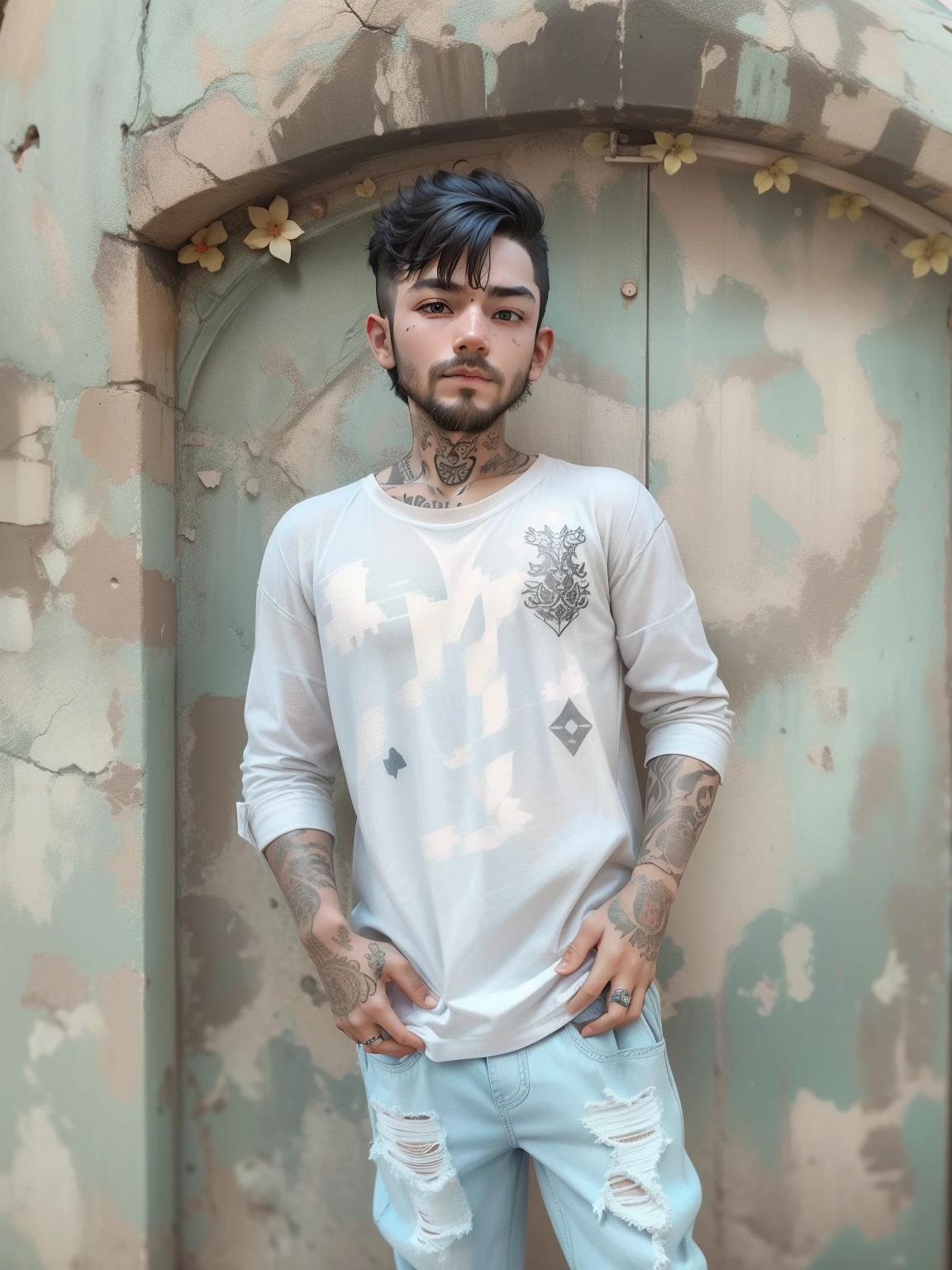 Real face little boy high details tattoo on hand Full real face on high details  8k