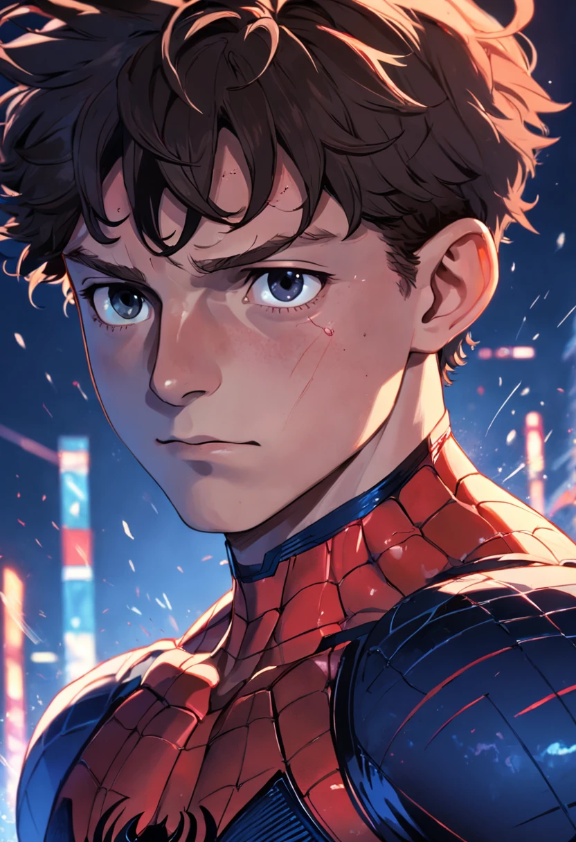 o rosto de Tom Holland olhando para frente