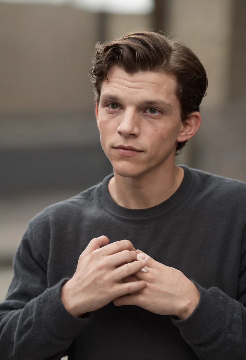o rosto de Tom Holland olhando para frente