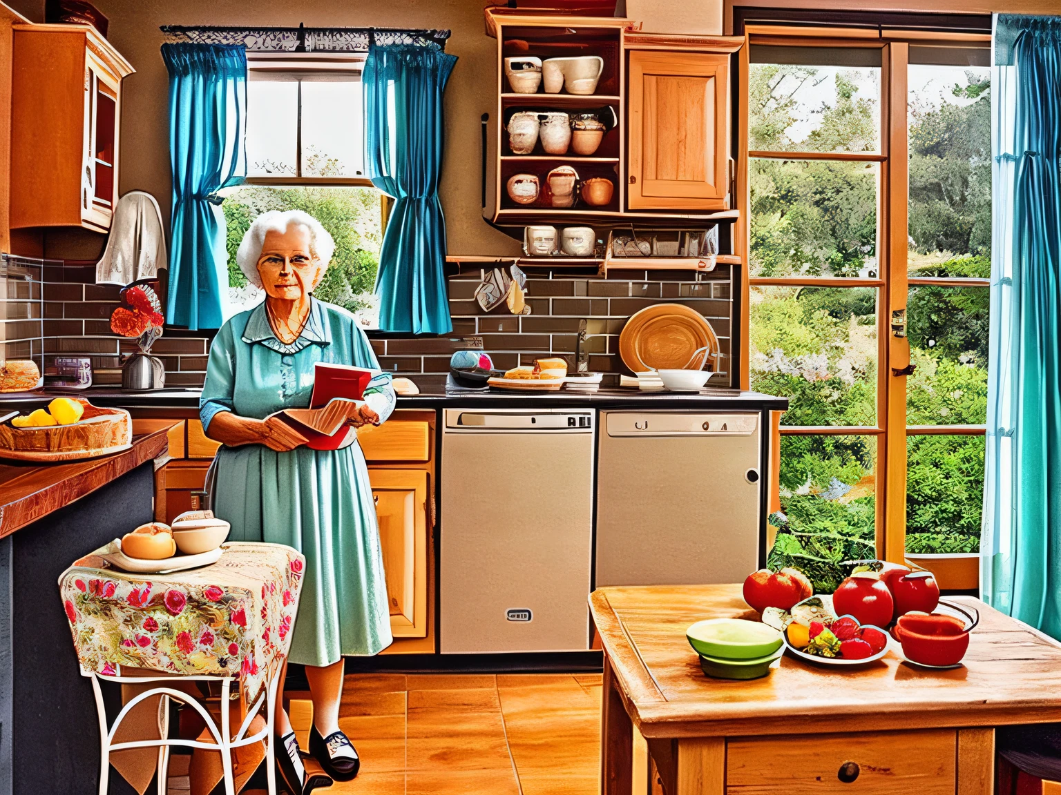 grandma in her old fashion kitchen