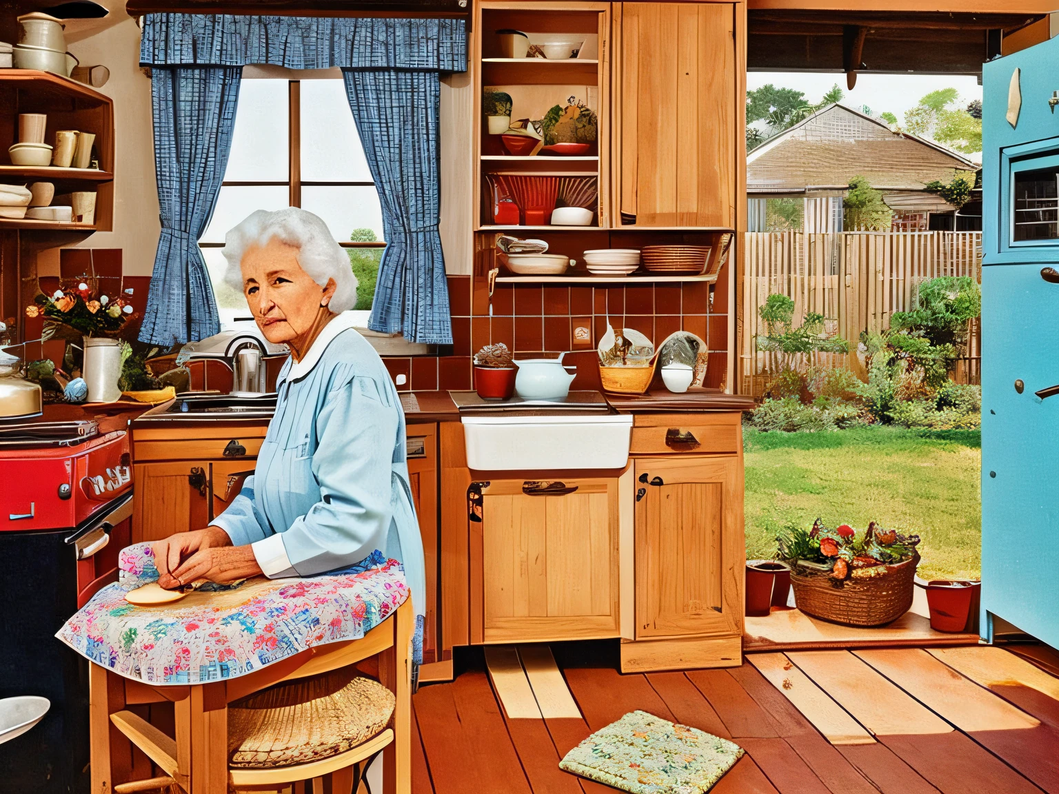 grandma in her old fashion kitchen