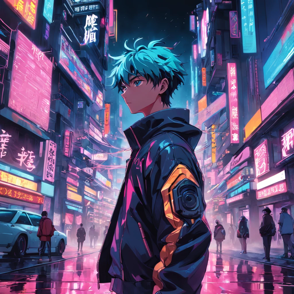tmasterpiece, best qualityer, cinematic Film still from, 1boy, Futuristic Senario, cyber punk perssonage, retrowave, The landscape, jpn