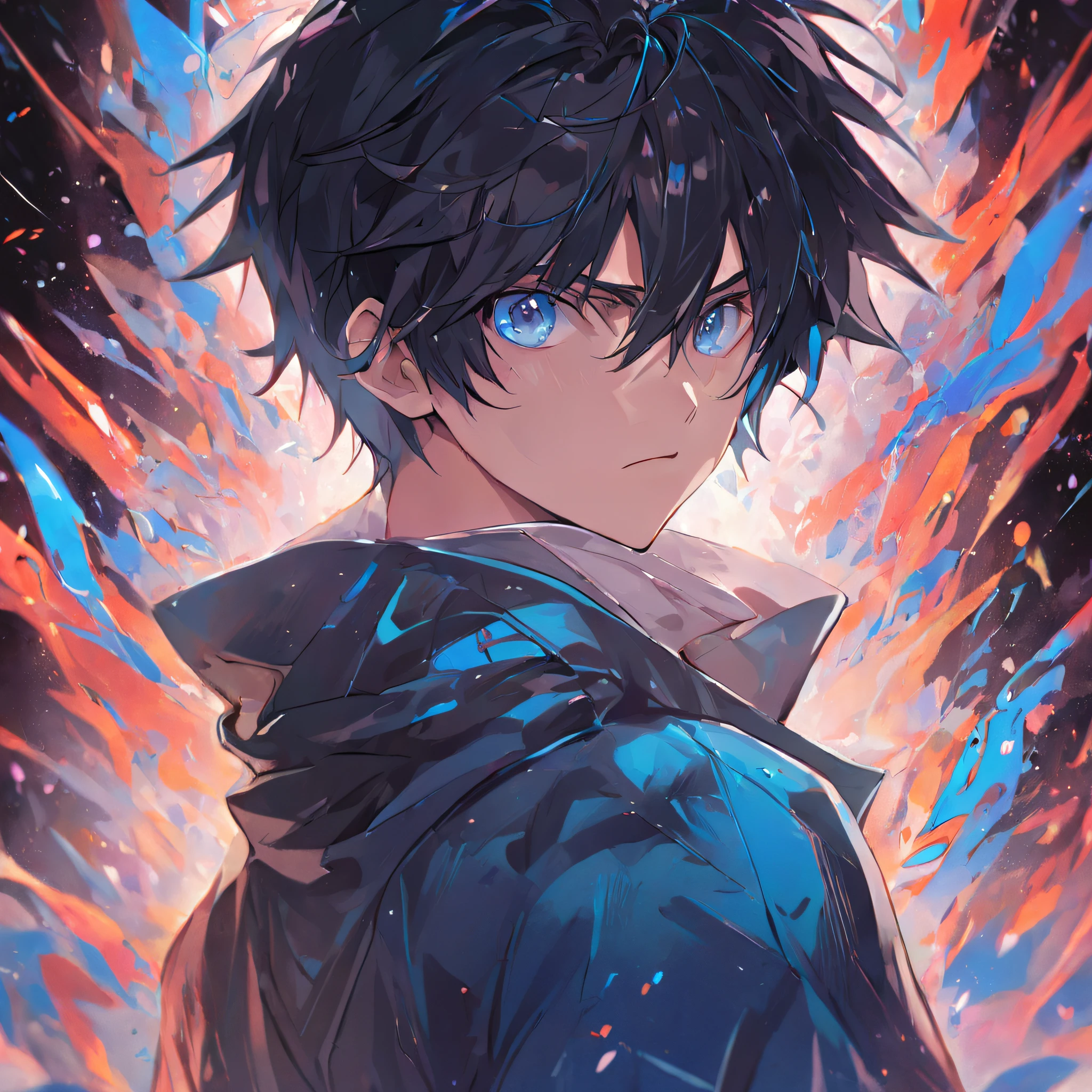 male people，((Masterpiece)), ((Best quality)), Ultra detailed,((illustration)), Dynamic Angle, Detailed light, (Delicate eyes), 1boy, Male focus, Black hair, Very long hair, blue color eyes, Mysterious storyline, Vibrant colors, Clear lines, High sharpness, Detailed face, Dietal's eyes, darkly, Anime 4k style, 4K anime wallpaper, High quality anime art style， Anime moe art style， Anime art wallpaper 8 K， Anime art wallpaper 4 K, Pisif, midjourney portrait, Tmaterpiece, Ultra Realistic Photo, 32K resolution, Excellent painting in extreme detail