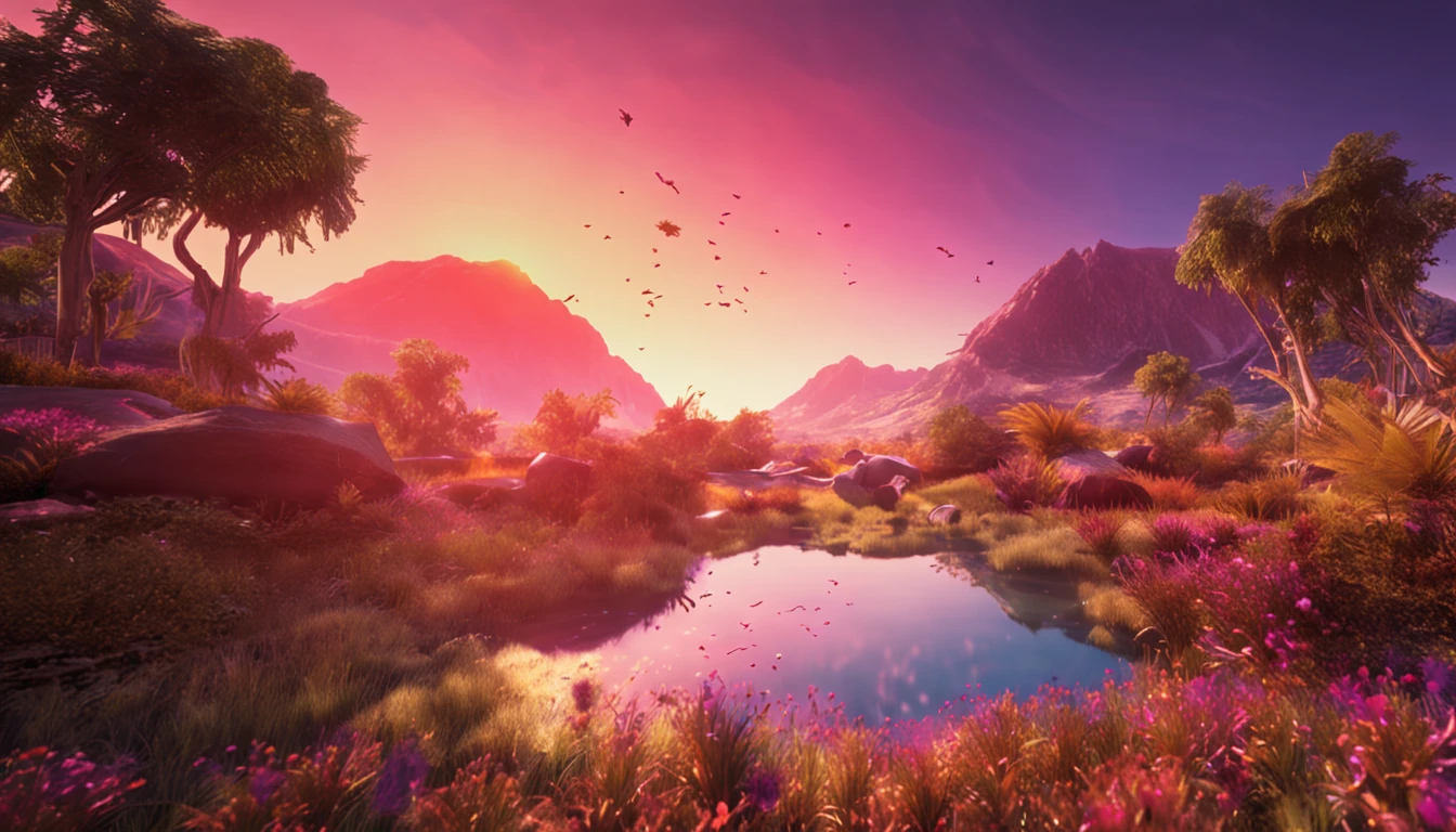 Image of a spectacular dawn with vibrant colors filling the sky. The camera begins to slowly approach an open book on a table, where it reads "The Power of Overcoming".