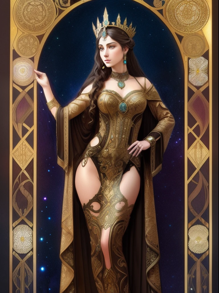 [The oracle of Delphe ,s]art deco - middle aged augmented buxom pale white woman in glossy iridescent outfit, She appears to be lite up from with.full body, G-cups , cover, hyperdetailed painting, luminism, dim lighting, complex, 4k resolution concept art portrait by Greg Rutkowski, Artgerm, WLOP, Alphonse Mucha, little fusion pojatti realistic gothic evil, fractal isometrics details fire lighting : a stunning realistic photograph 30 years , redhead, icelandic goddess beautiful awesome with big white skulls , 3d render, octane render, intricately detailed, , cinematic, trending on artstation | Isometric | Centered hipereallistic cover photo awesome full color, hand drawn, dark, gritty, realistic mucha, klimt, erte .12k, intricate. hit definition , cinematic,, mix of bold dark lines and loose lines, bold lines, on , full body with black glossy velvet dress, humanoid, Full body. H.R> Giger art, sweeping flowing contours.