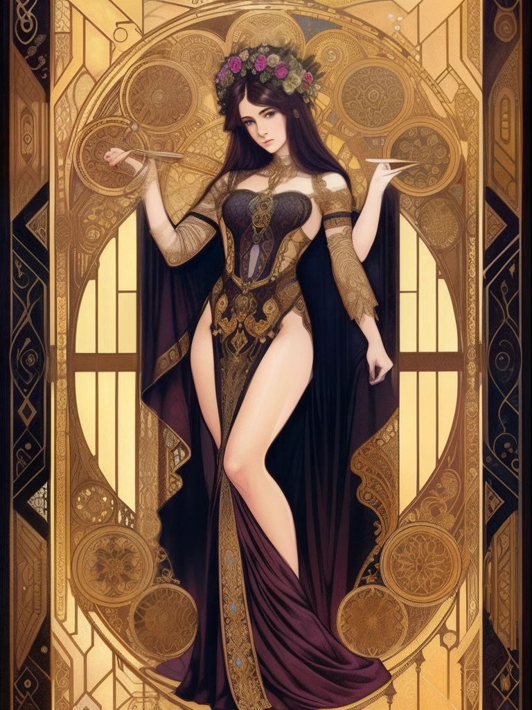 ((aeolian)), 1 girl, beautiful face, ((young)) Princess, (wearing a gold cloak), very long black hair, no underwear, slim body, long legs, fantasy castle landscape, bare feet