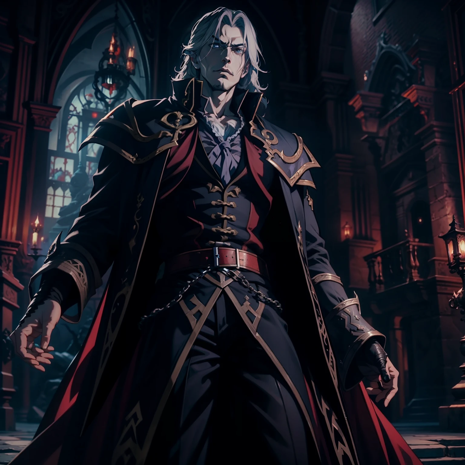 Castlevania Shadow Lord hyper realistic super detailed Lord Dracula hyper realistic super detailed Dynamic shot Cinematic scenes from the movie Characters